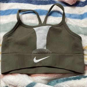 Nike Khaki Green Sports Bra with White Logo